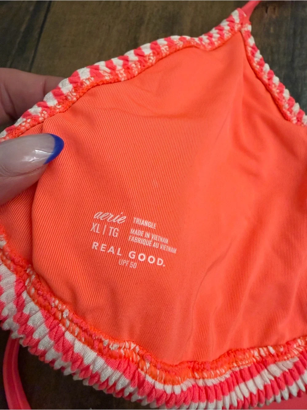 Aerie Pink and White Striped Triangle Bikini Top